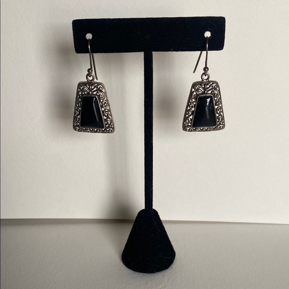 Thai Sterling Silver and Onyx Earrings